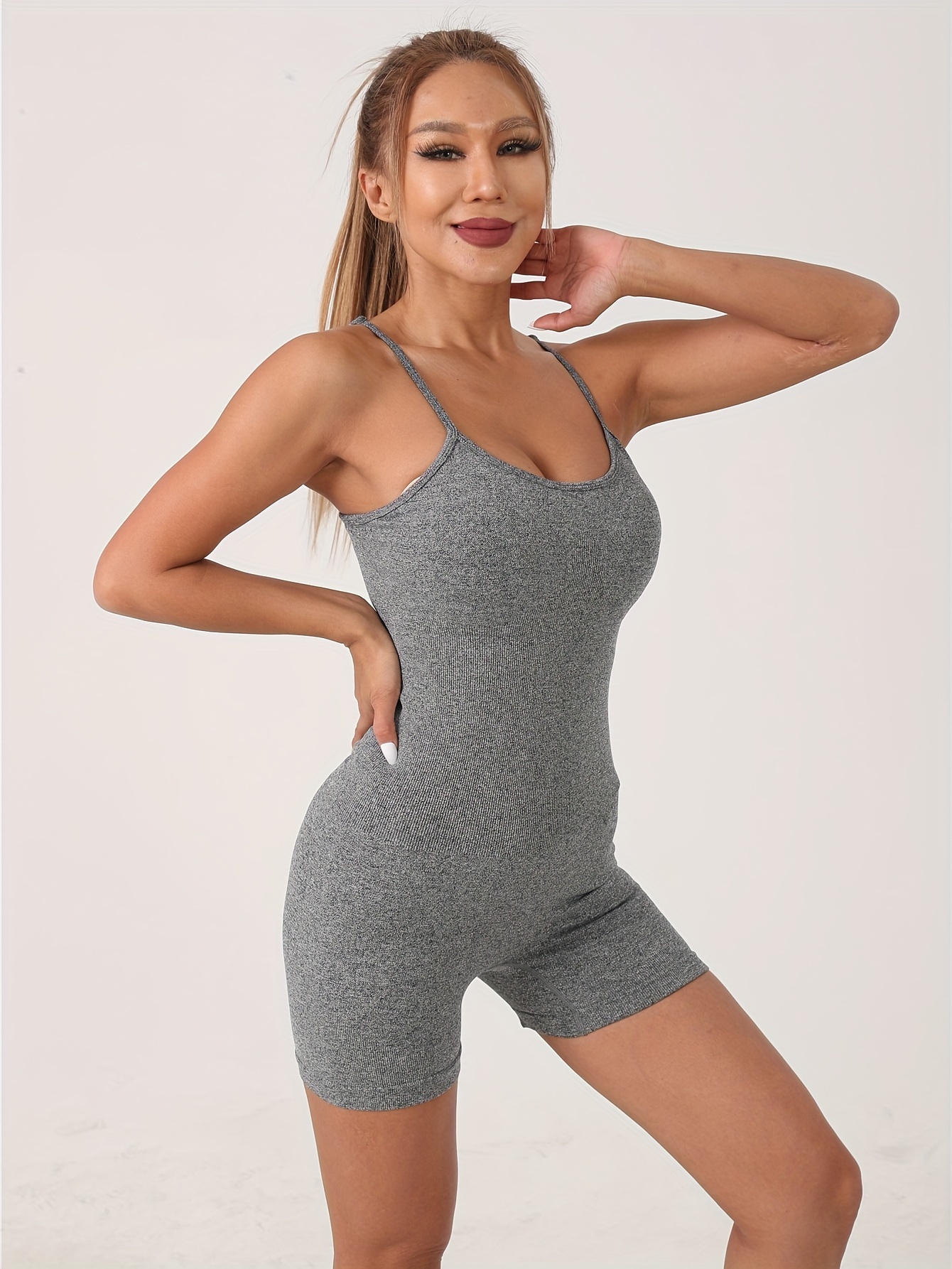 Women's Yoga Ribbed Rompers Sleeveless Exercise Solid Color - Temu
