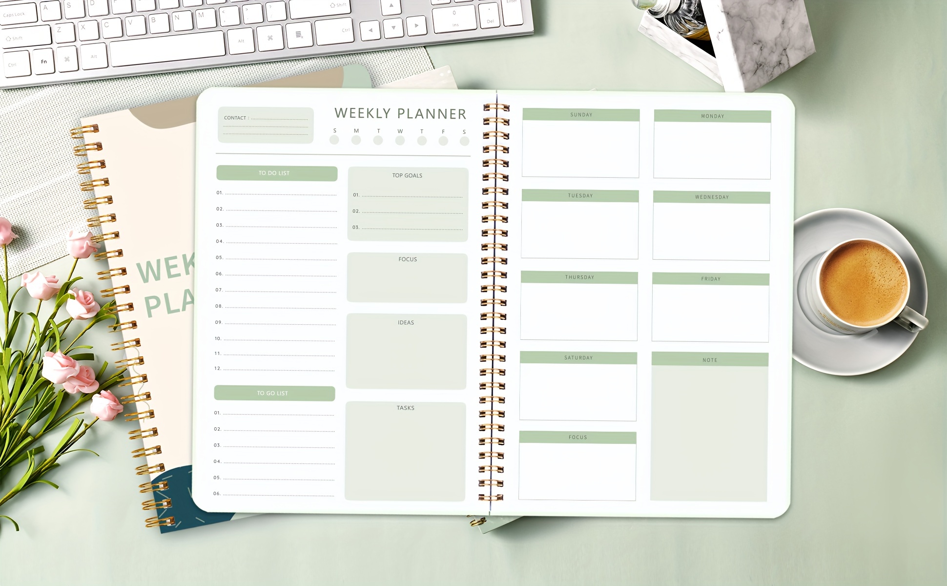 Trees Flower Weekly Notebook Undated Goals Planner Agenda - Temu