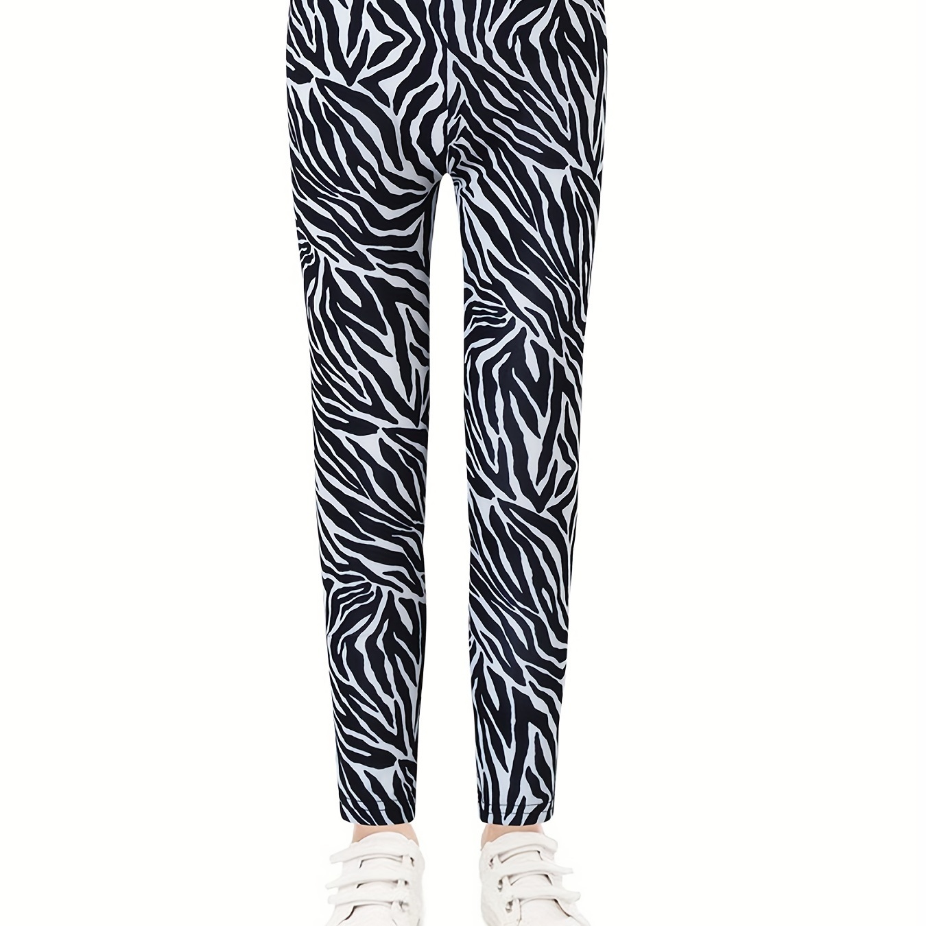 

Girls Fashion Zebra Print Slim Fit Leggings, Casual Base Layer Pants For Kids Children