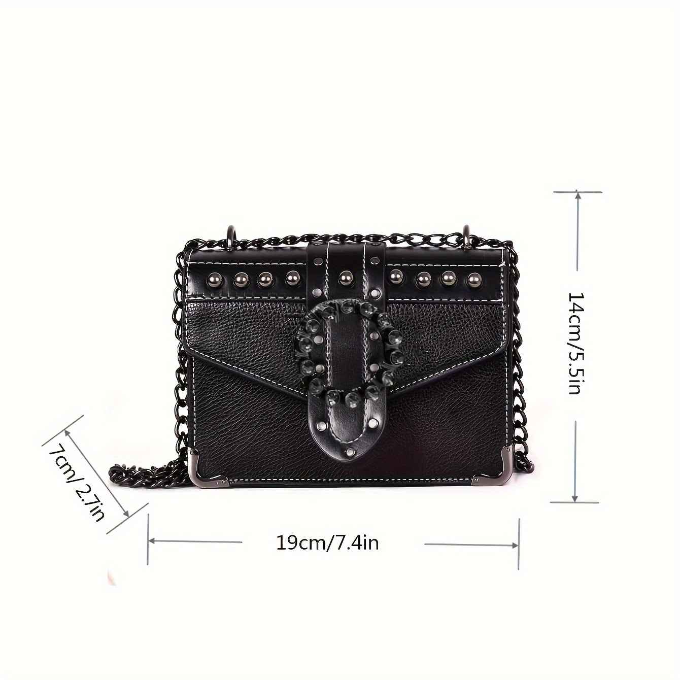 Ladies Mini Retro Motorcycle Bag, Punk Rivets & Buckle Decor Chain