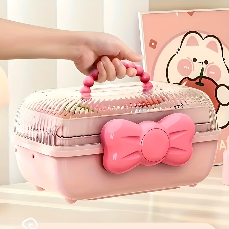 1pc Kawaii Multi-layer Desktop Storage Box, Toy Storage Box, Cosmetic  Storage Box, Cute Bowknot Rotating Hair Accessories Storage Box, Household  Stora