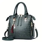 fashion crocodile pattern handbag luxury faux leather crossbody bag women satchel purse with tassel details 3