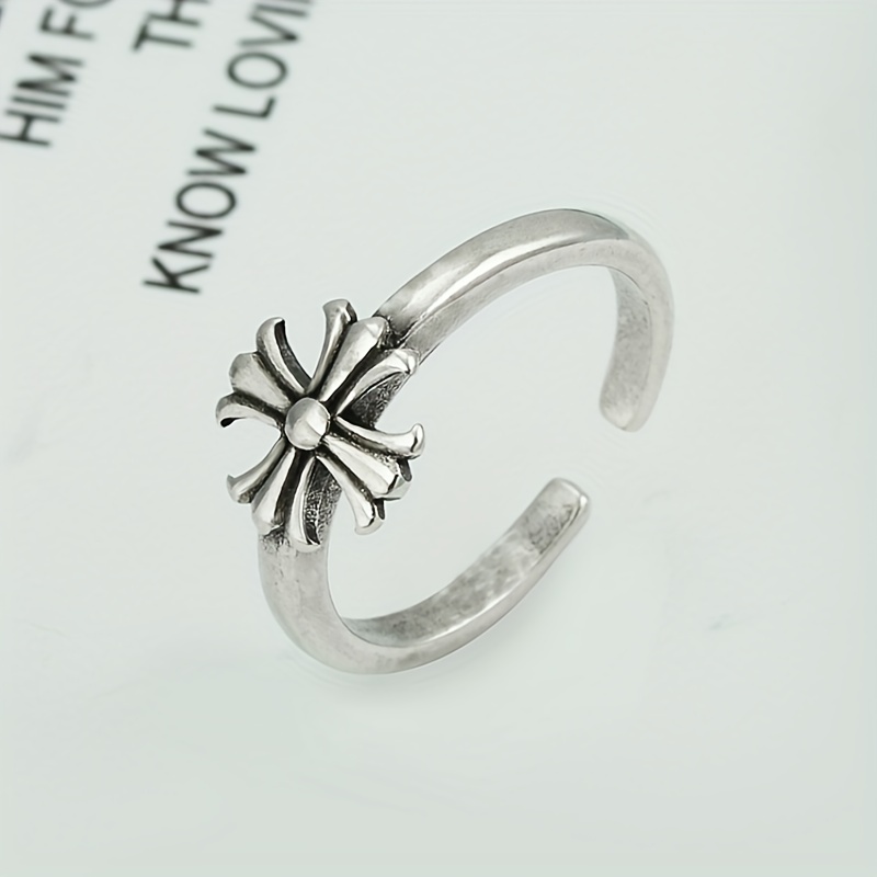 Men's Retro Cross Flower Adjustable Opening Ring