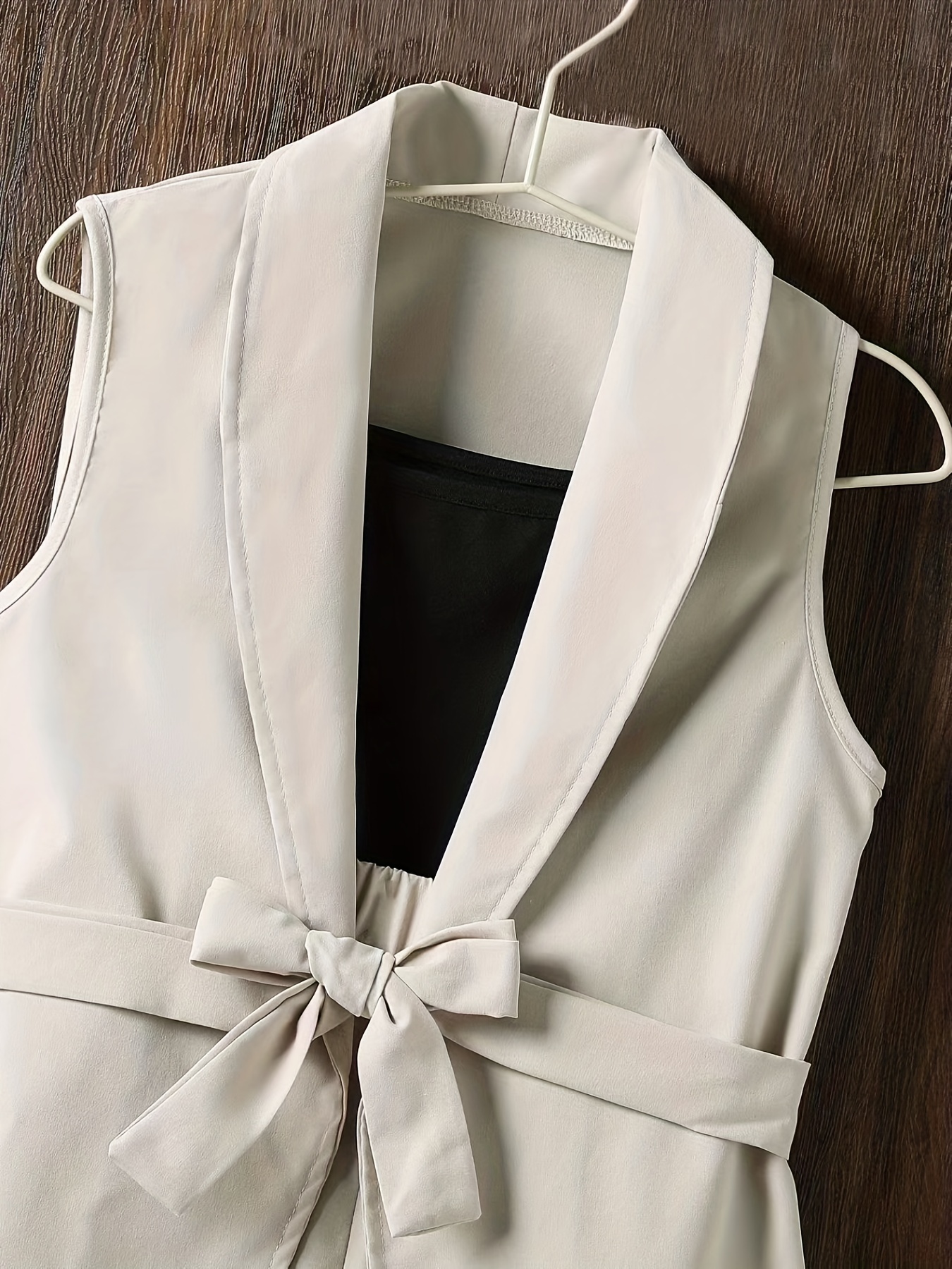 Girls 2pcs Vest With Belt & Elastic Waist Pants Set Solid Sleeveless Blazer