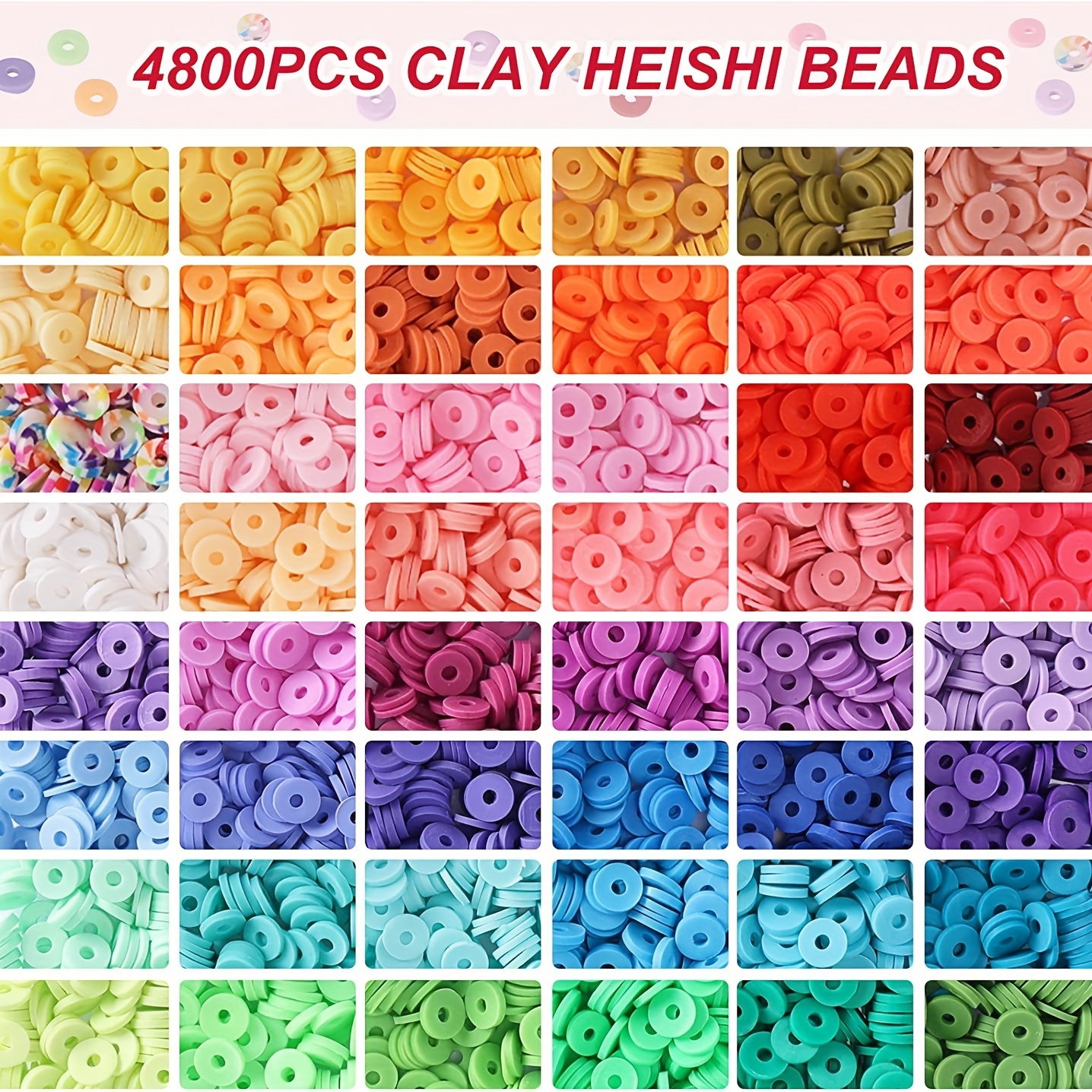 10020Pcs Clay Beads for Bracelet Making Kit, 48 Colors Flat round Polymer  Clay B