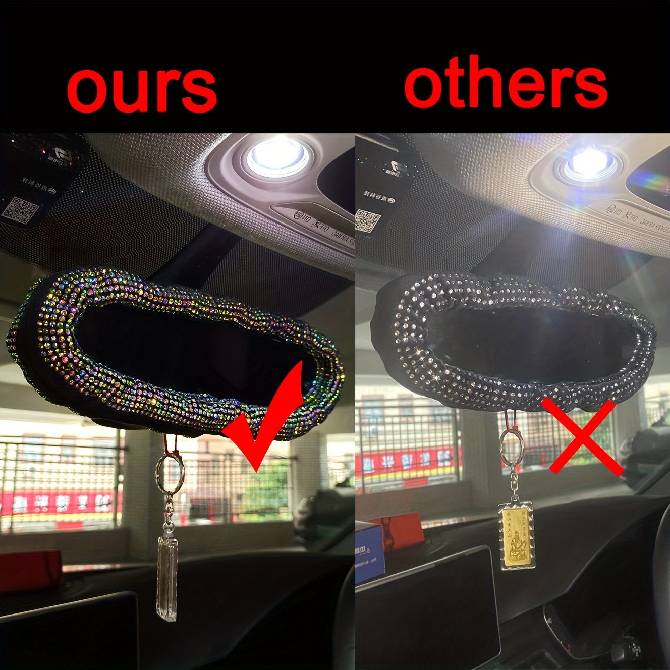 Unique Bargains Universal Bling Rhinestone Car Interior Rear View Mirror  Faux Crystal Decor Trim Wide Angle Mirror Adjustable : Target
