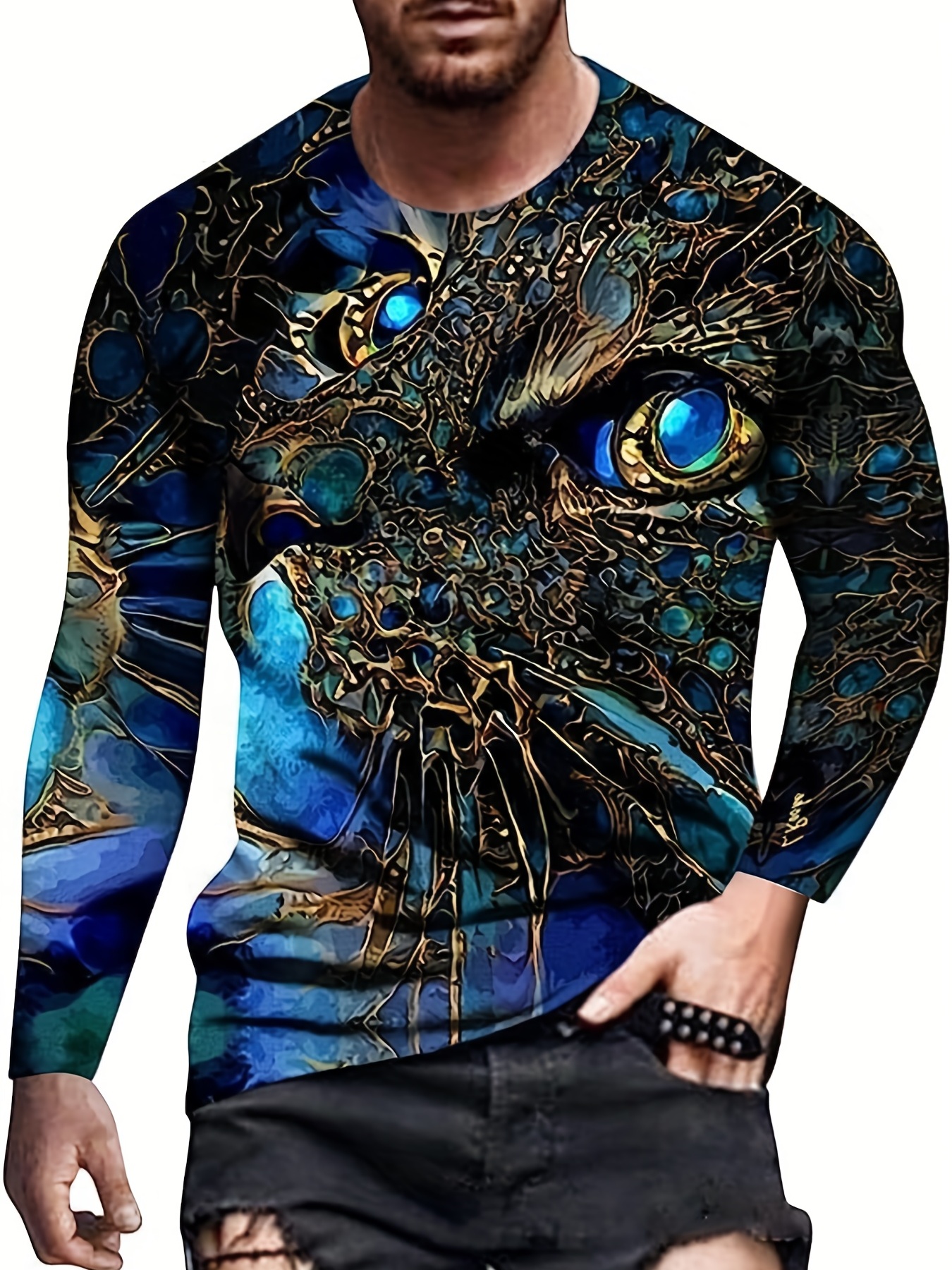 Paisley Pattern Print, Men's Graphic Design Crew Neck Long Sleeve Active  T-shirt Tee, Casual Comfy Shirts For Spring Summer Autumn, Men's Clothing  Top