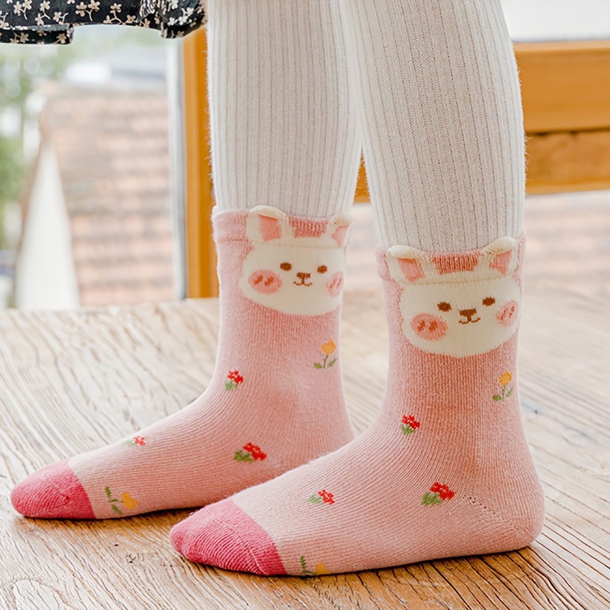 5 Pairs Girls Bunny Flower Striped Socks for Easter
