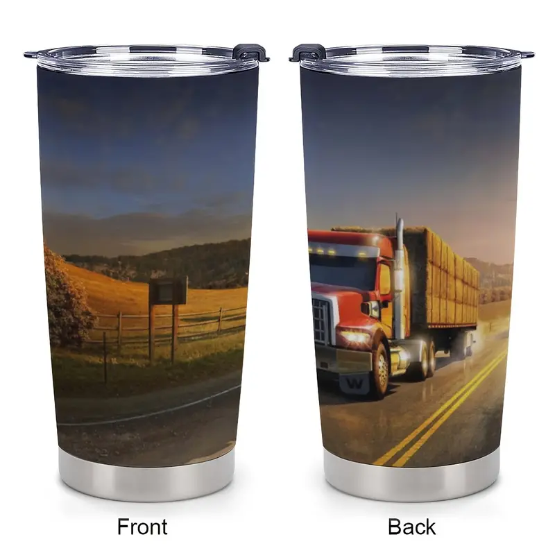 1pc 20oz Truck Driver Gifts for Men, Cool Gifts for Truck Drivers, Gifts  for Truckers, Dusk truck Tumbler Cup, Insulated Travel Coffee Mug with Lid