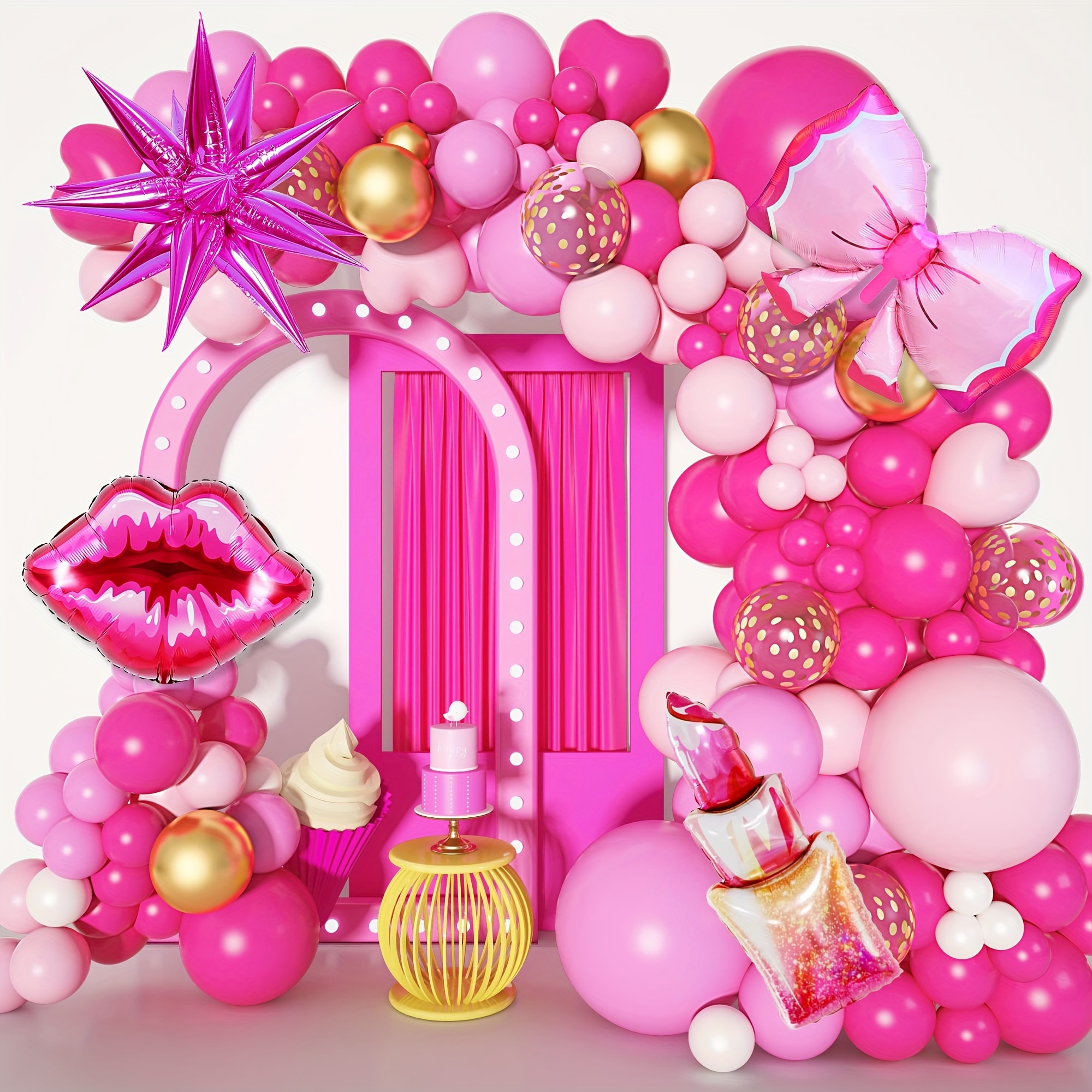  Globos rosas para niñas, globos de cumpleaños para niñas,  suministros de fiesta de cumpleaños de princesa, juego de globos rosa  intenso para fiesta de cumpleaños de niñas, fiesta temática de princesa, 