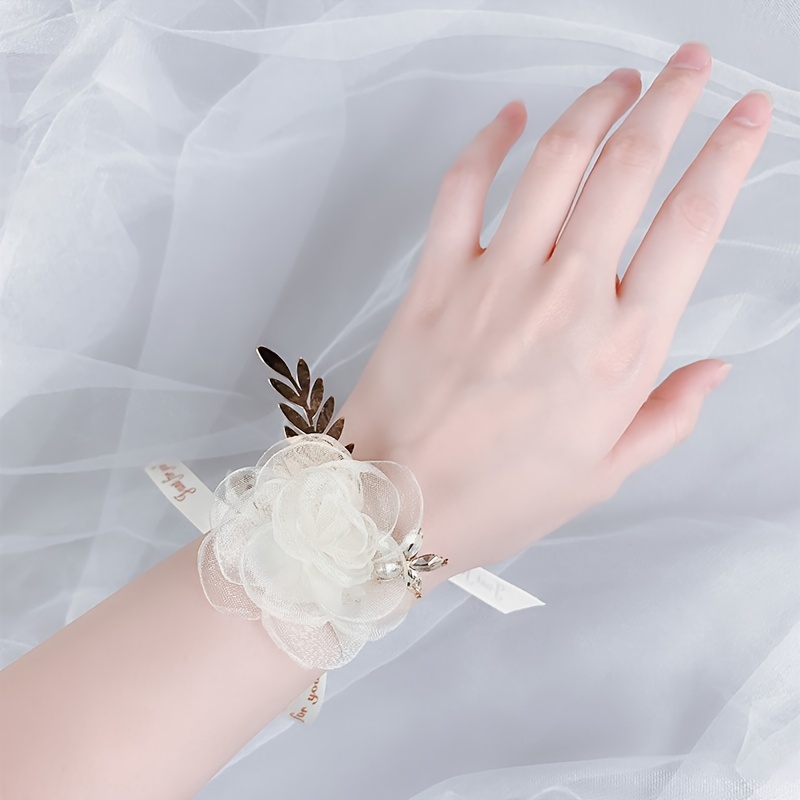 Girls Bridesmaid Wrist Flowers Faux Pearl Bracelet Wedding - Temu