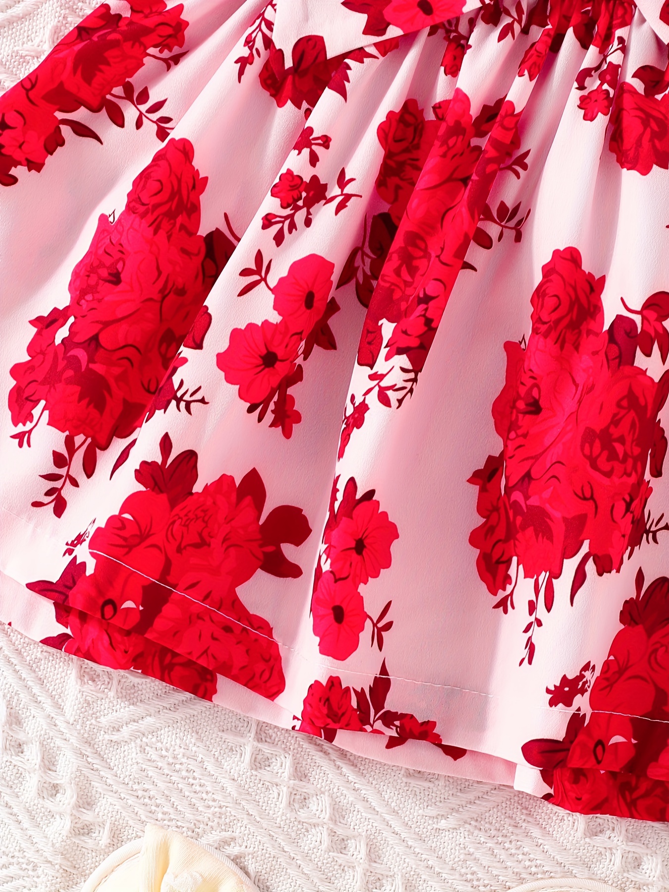 Casual Floral Print Puff Sleeve Shirred High Waist Flared - Temu