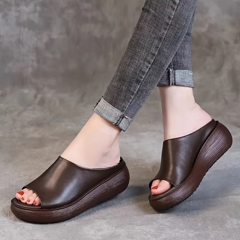 Sandalias de cuña para mujeres, deslizables con punta abierta y suela suave y resistente al desgaste, diapositivas de plataforma cómodas 0