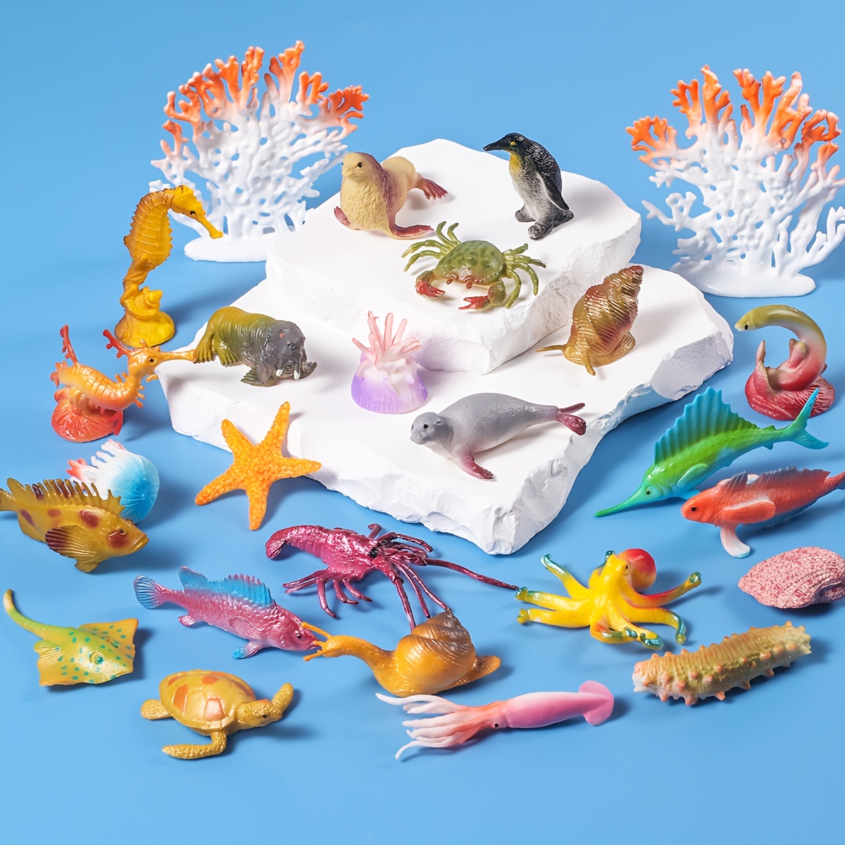 

Ocean Sea Animals Figures, 60pcs Mini Plastic Deep Underwater Life Creatures Set, Stem Educational Shower Bath Toys Gift For Cupcake Toppers Party Supplies With Turtle Octopus