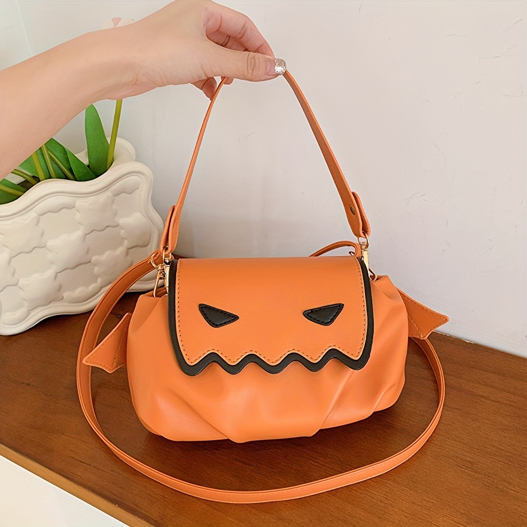 Halloween Gothic Pumpkin Bat Bag, Funny Pu Leather Flap Crossbody Bag,  Perfect Halloween Theme Shoulder Bag - Temu