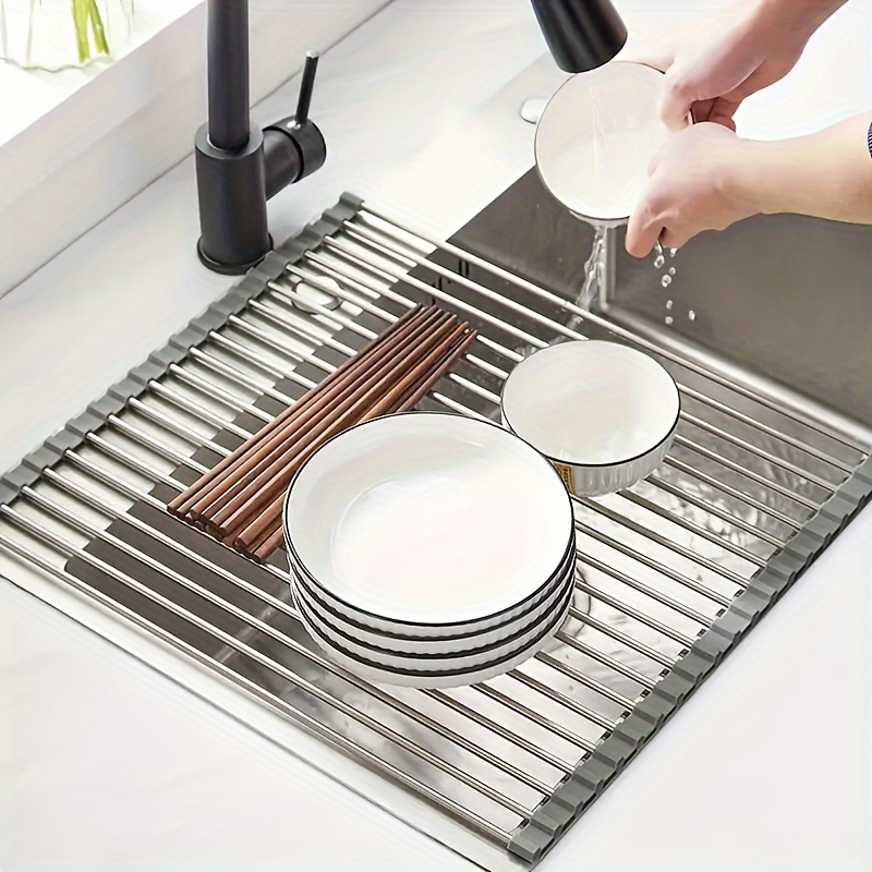 Foldable Dish Drying Rack - Multi-purpose Sink Drain Rack For Kitchen -  Easy To Roll And Store - Kitchen Tools - Temu