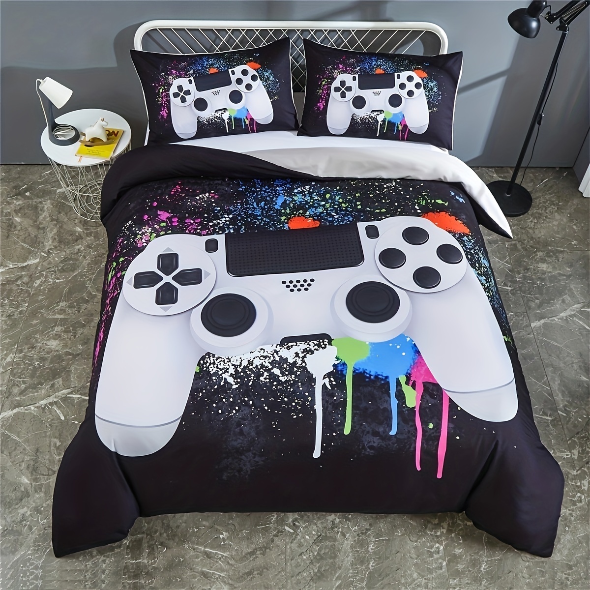 2/3pcs Gamepad Printed Duvet Cover Set, Games Video Controller Bedding Set For Bedroom Decor (1 Duvet Cover + 1/2 Pillowcase, No Core)