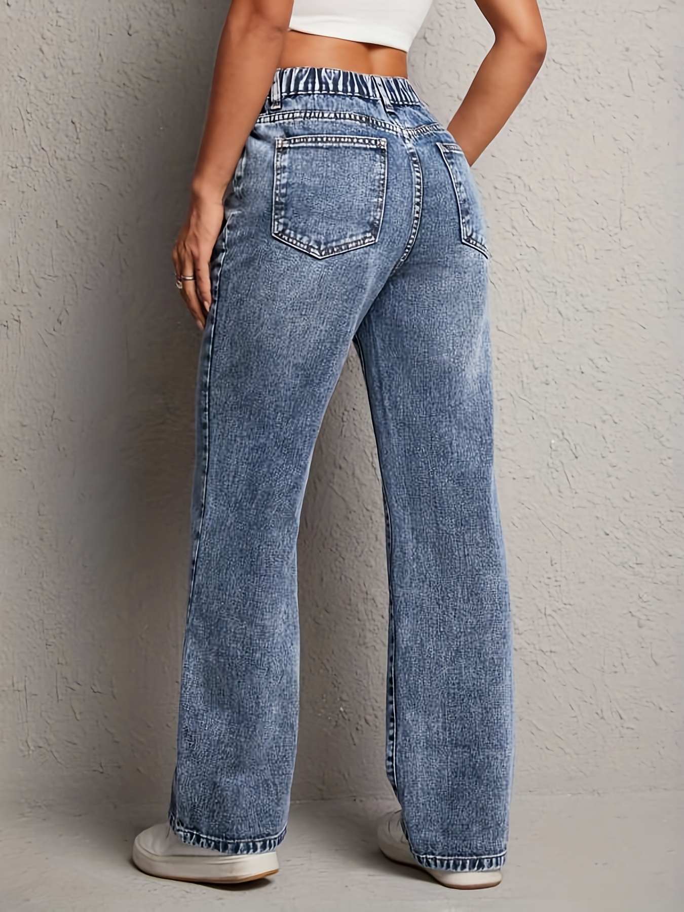 High Waist Fashion Straight Jeans Loose Fit Slant Pockets - Temu