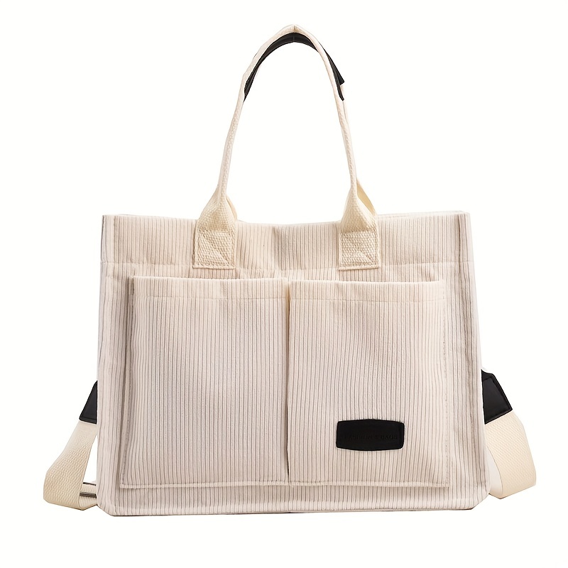 Large Capacity Corduroy Tote Bag Casual Multi Pockets - Temu