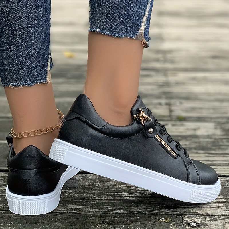 Women's Low Top Skate Shoes Versatile Side Zipper Lace - Temu
