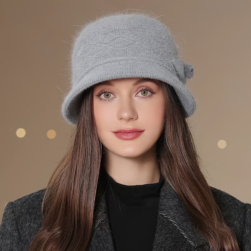 New Winter Thick Warm Knitted Hat Women Bucket Hat Headwear - Temu