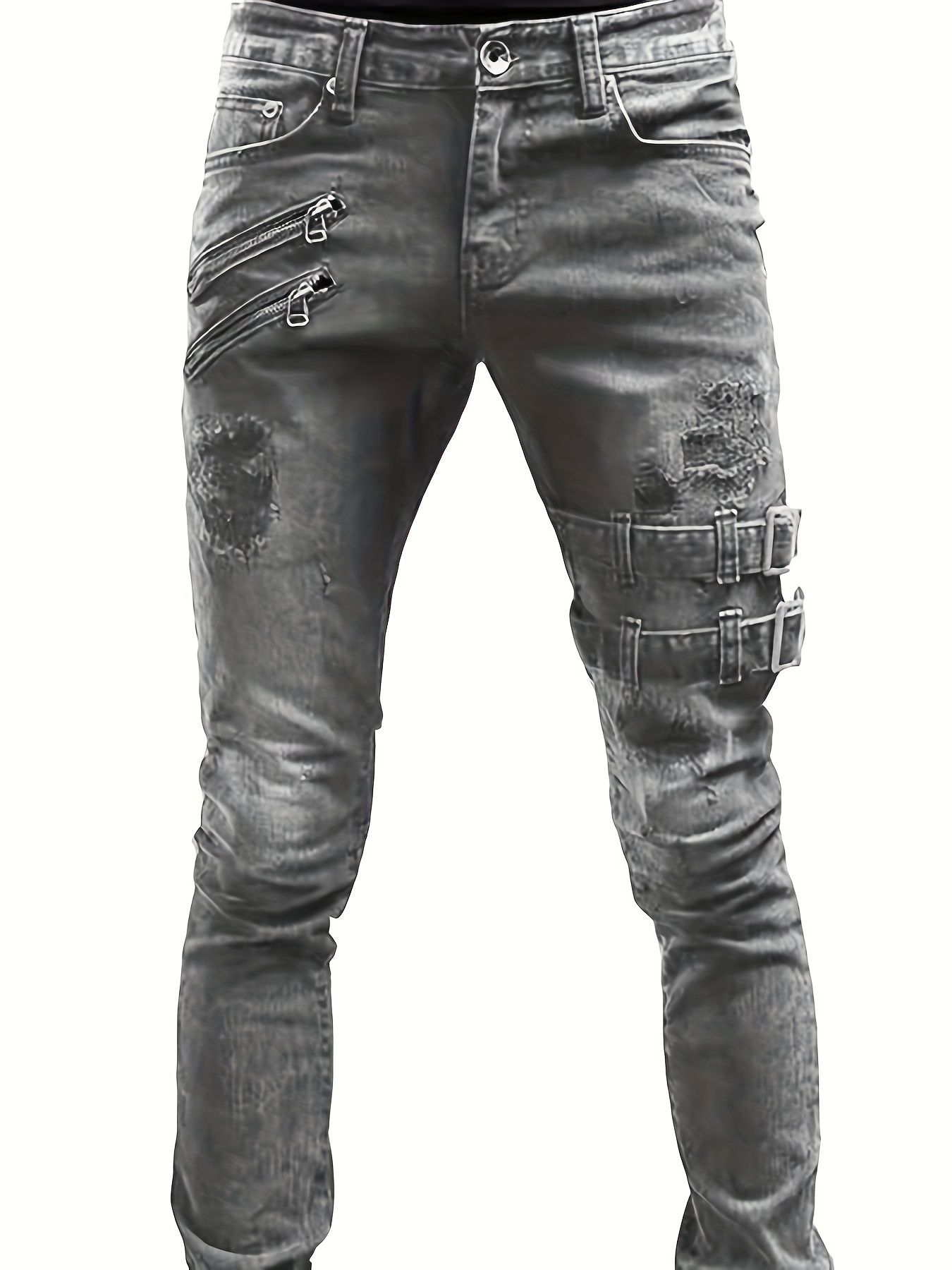 JUNBAOSS Men's Biker Zipper Deco Washed Straight Fit Jeans Mens Jeans Ripped  Jeans for Men Distressed Denim Jeans Destroyed Slim Fit Jeans Elastic Denim  Pants Trousers at  Men's Clothing store