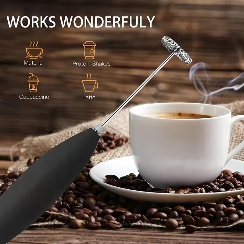Portable Electric Milk Frother Handheld With Stainless Steel Stand, Battery  Powered Foam Maker, Whisk Drink Mixer Mini Blender For Coffee, Frappe,  Latte, Matcha, Hot Chocolate - Temu