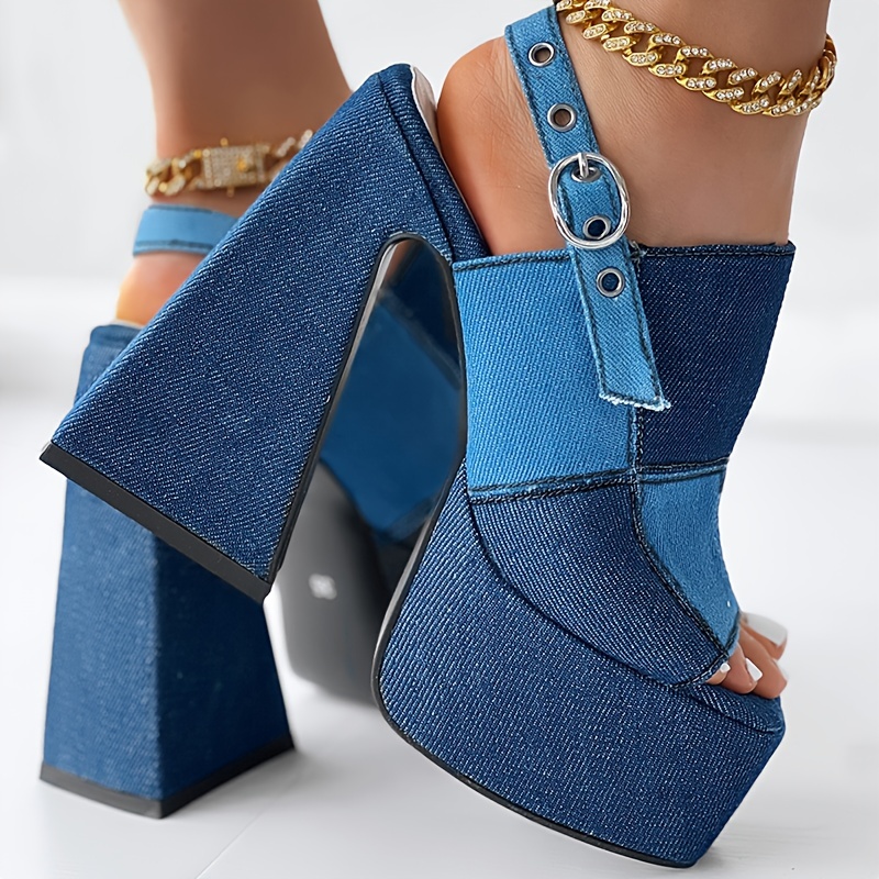 Slippers Women High Platform Woman Summer Denim Sandals Thick