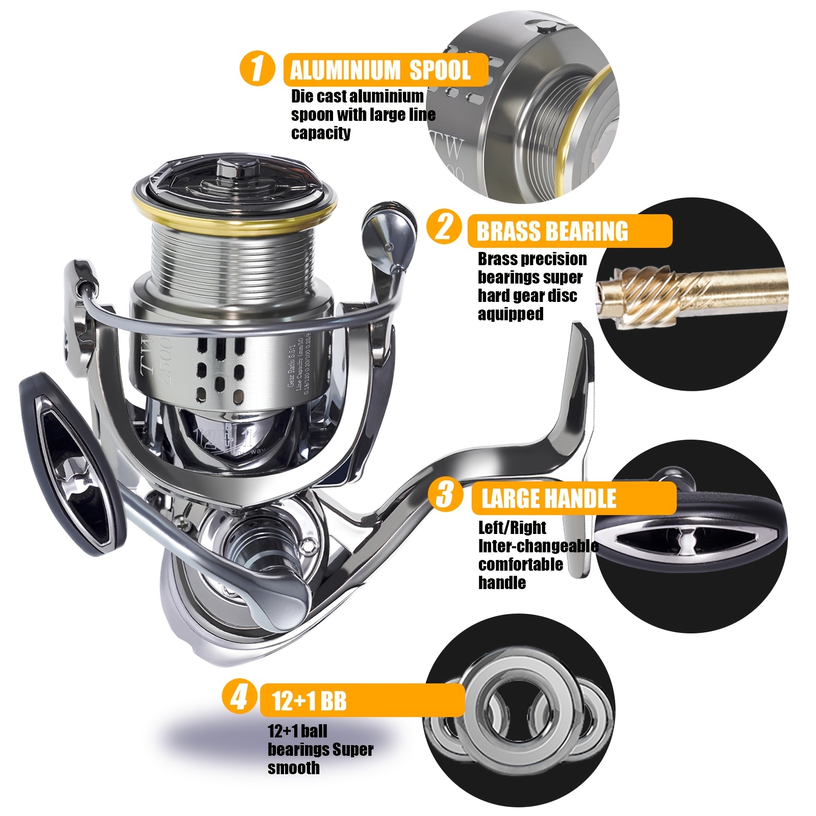 1pc 5.6:1 Gear Ratio Stainless Steel Spinning Reels, Ultralight Metal 6+1BB  Fishing Reels For Saltwater Freshwater