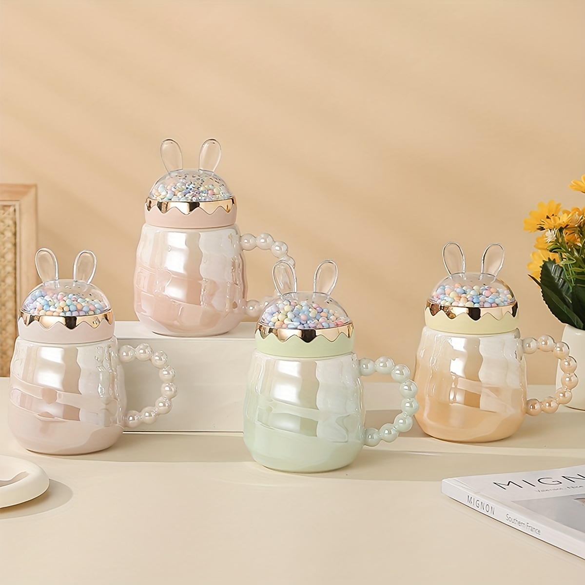 Flower Coffee Mug With Lid Ceramic Coffee Cups Cute Kawaii - Temu