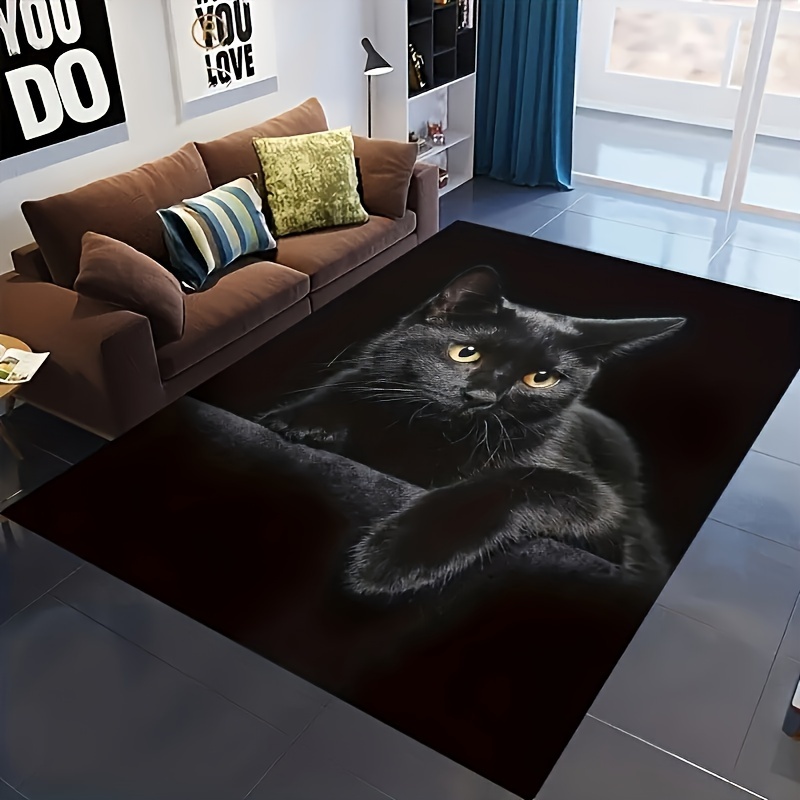 1pc 猫プリントフロアラグ 黒と白のカーペット 廊下キッチンソフト
