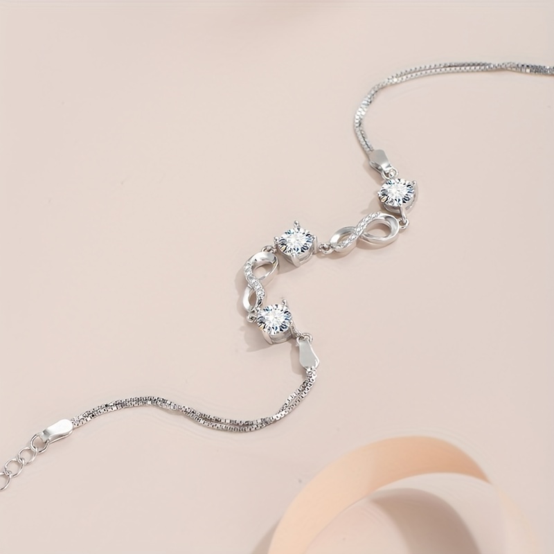 1.5ct Moissanite Decor Infinity Chain Bracelet Trendy 925 Sterling Silver  Exquisite Holiday Birthday Graduation Party Gift For Girls