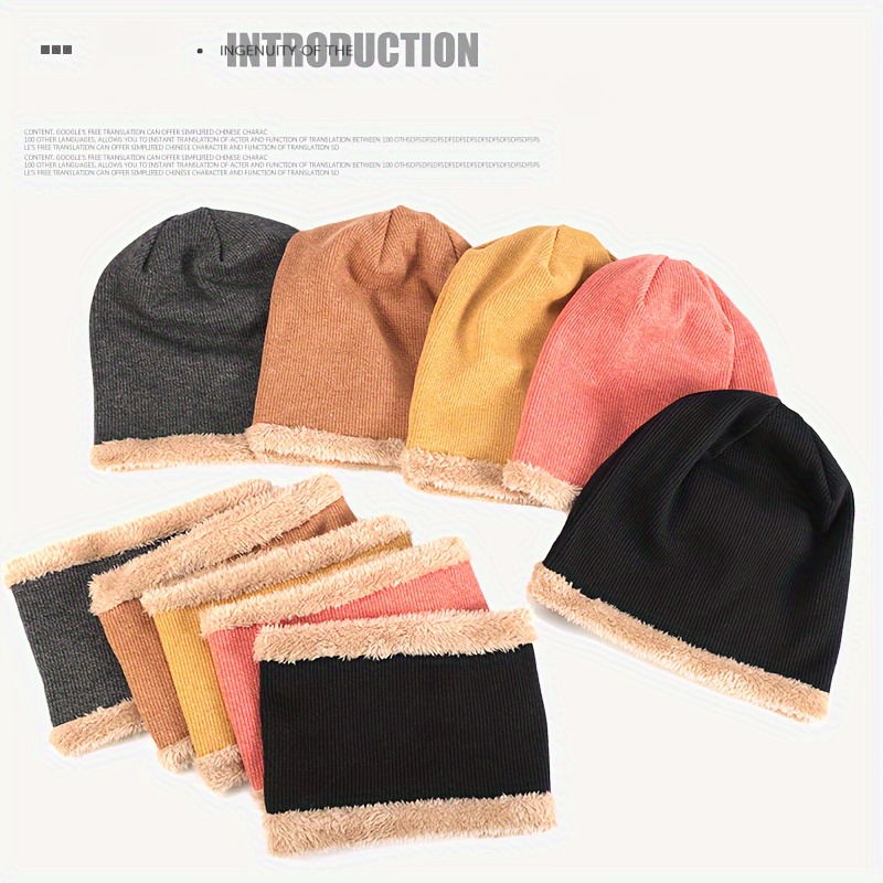 NOVELTYZONE Winter Beanie Hat Neck Scarf Set Warm Knitted Fur