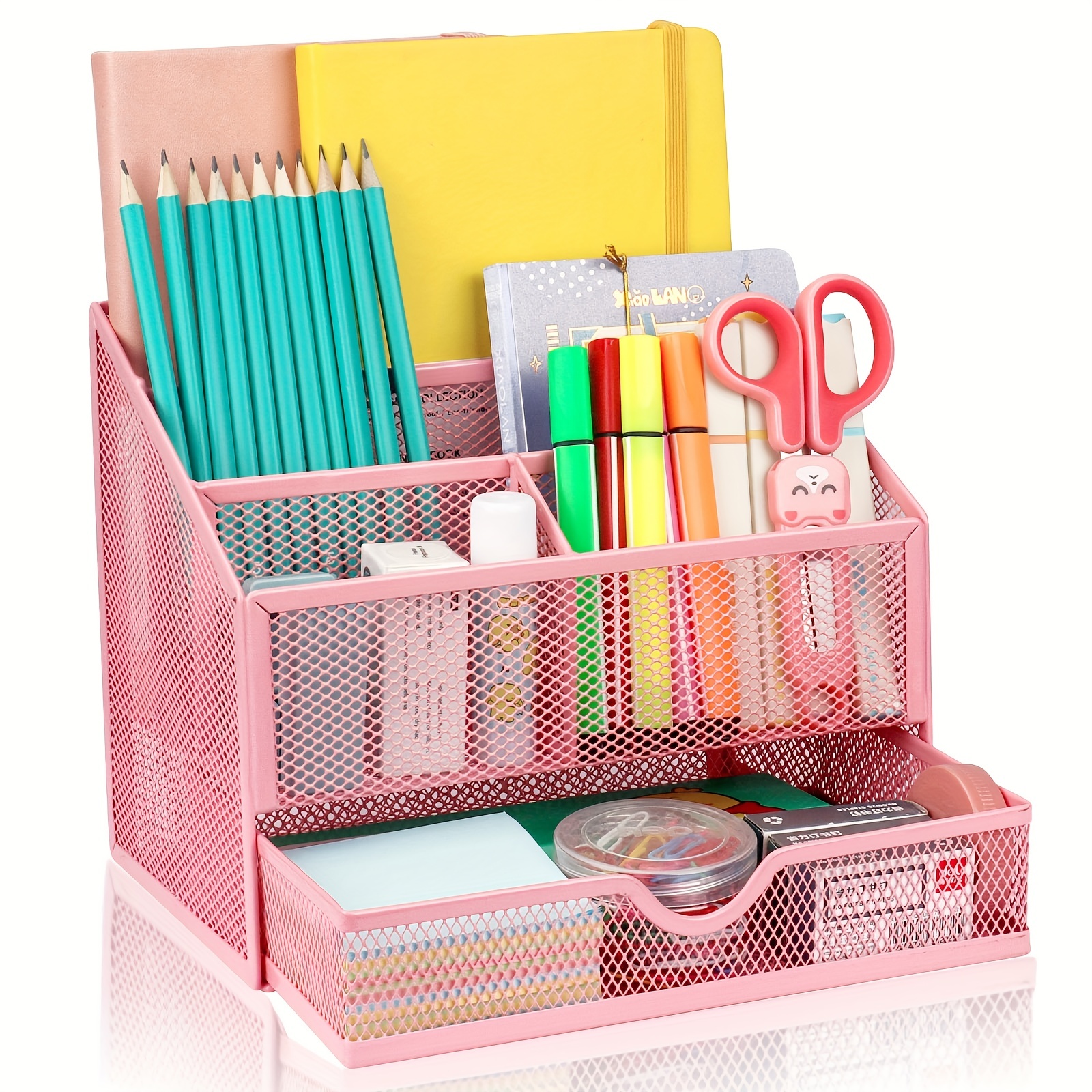 Juego de 5 piezas de organizador de escritorio rosa con bonito diseño  floral, accesorios de escritorio rosa perfectos y decoración de habitación  para