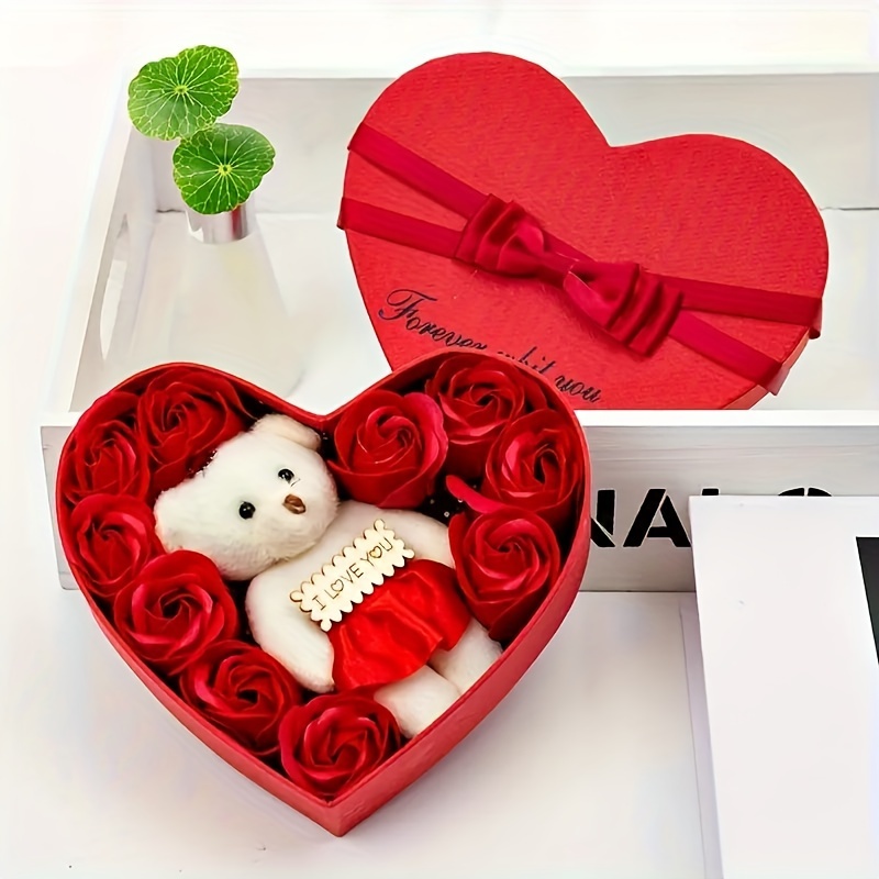 Regalo San Valentín Canasta con Chocolates Peluche Osito y Rosas