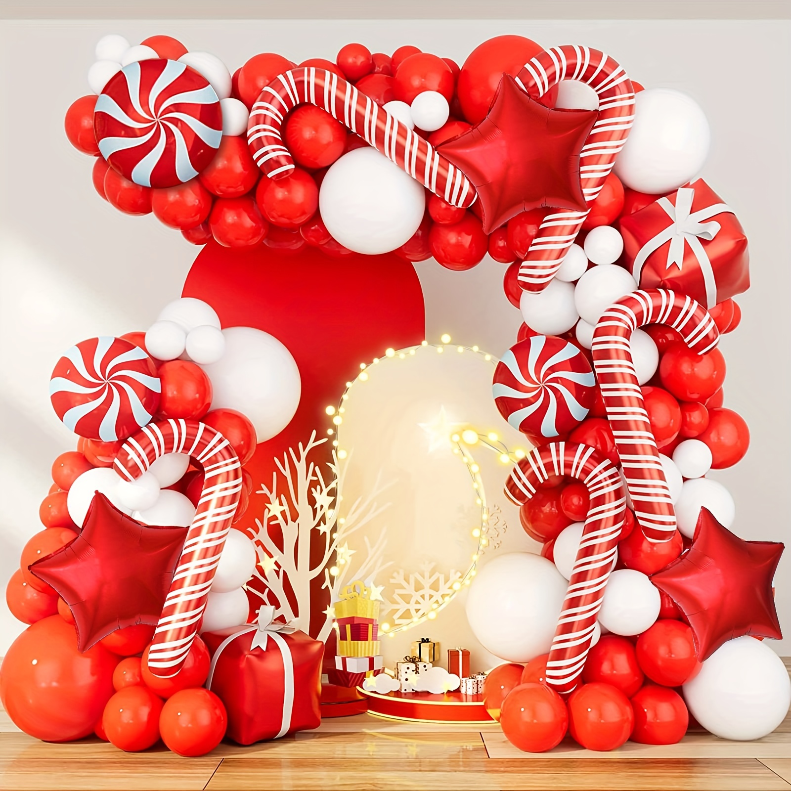 Guirnalda de globos de Navidad, 86 piezas de arco de globos de Navidad rojo  y verde con sombrero de Navidad y globo de aluminio de bastón de caramelo
