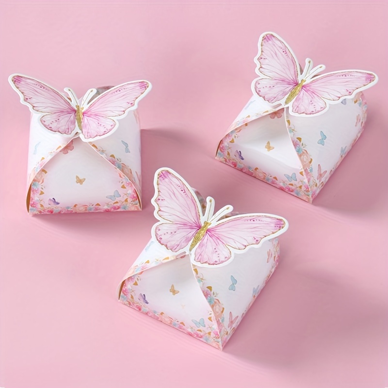 

12pcs Butterfly Candy Boxes With Decorative Floral Design – Universal Paper Gift Boxes With Accessories For Birthday, Wedding, And Baby Shower Party Favors