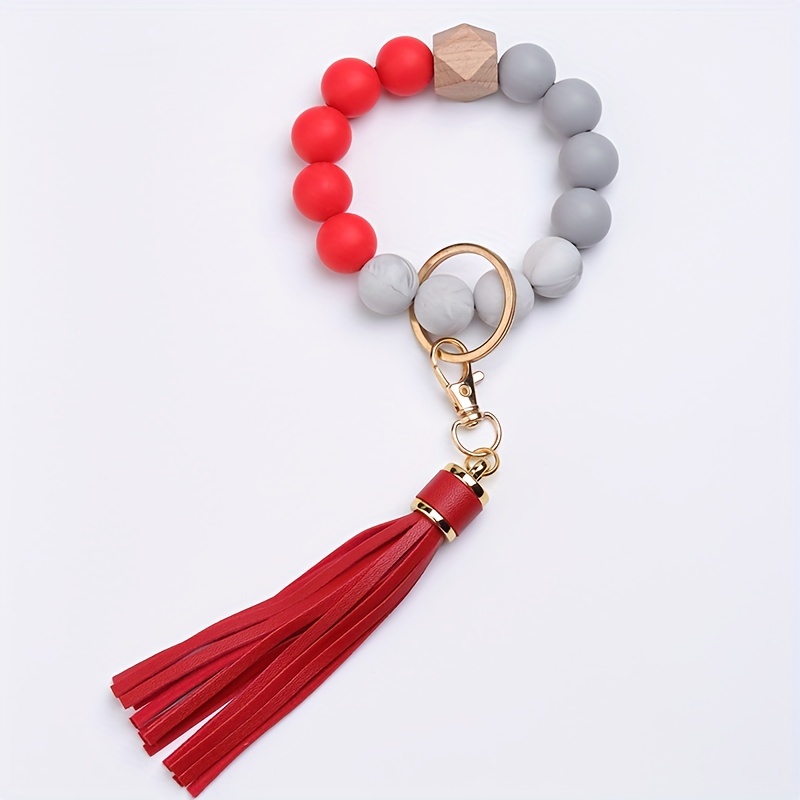 1pc Tassel Wooden Beads Imitation Silicone Beads Hand String Keychain for Men,Temu