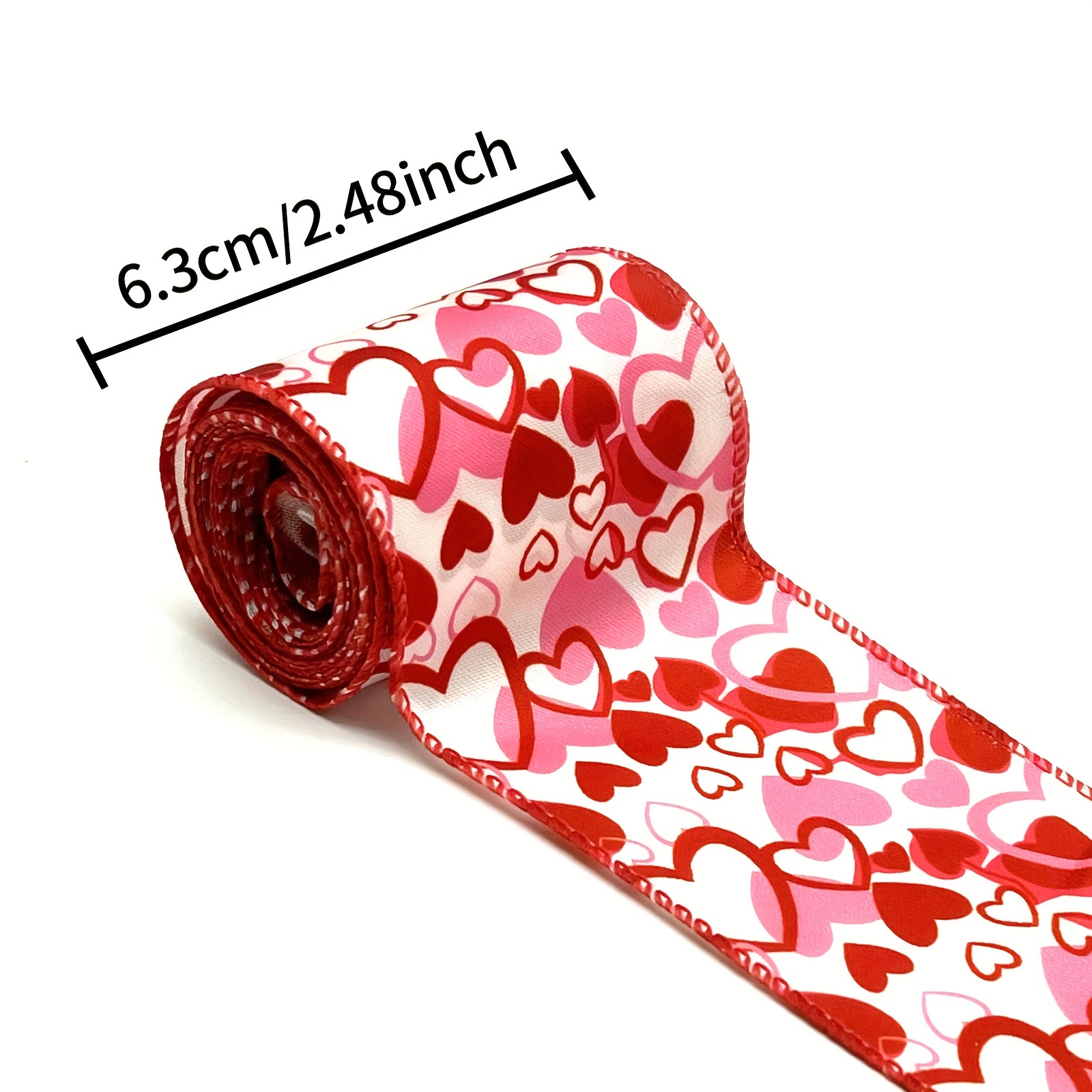 Didiseaon 3 Rolls Wire Edge Ribbon Heart Pattern Ribbons DIY Wreath Ribbon  Bows Crafts Ribbon Red Heart Boutique Ribbons Valentine Ribbon Wired Ribbon
