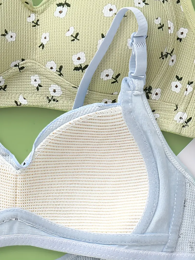 Women Bras Elegant Soft Floral Printed Middle Aged And Elderly Cotton Cloth  Without Steel Ring Breathable Underwear Dailywear Comfortable Sports Bras