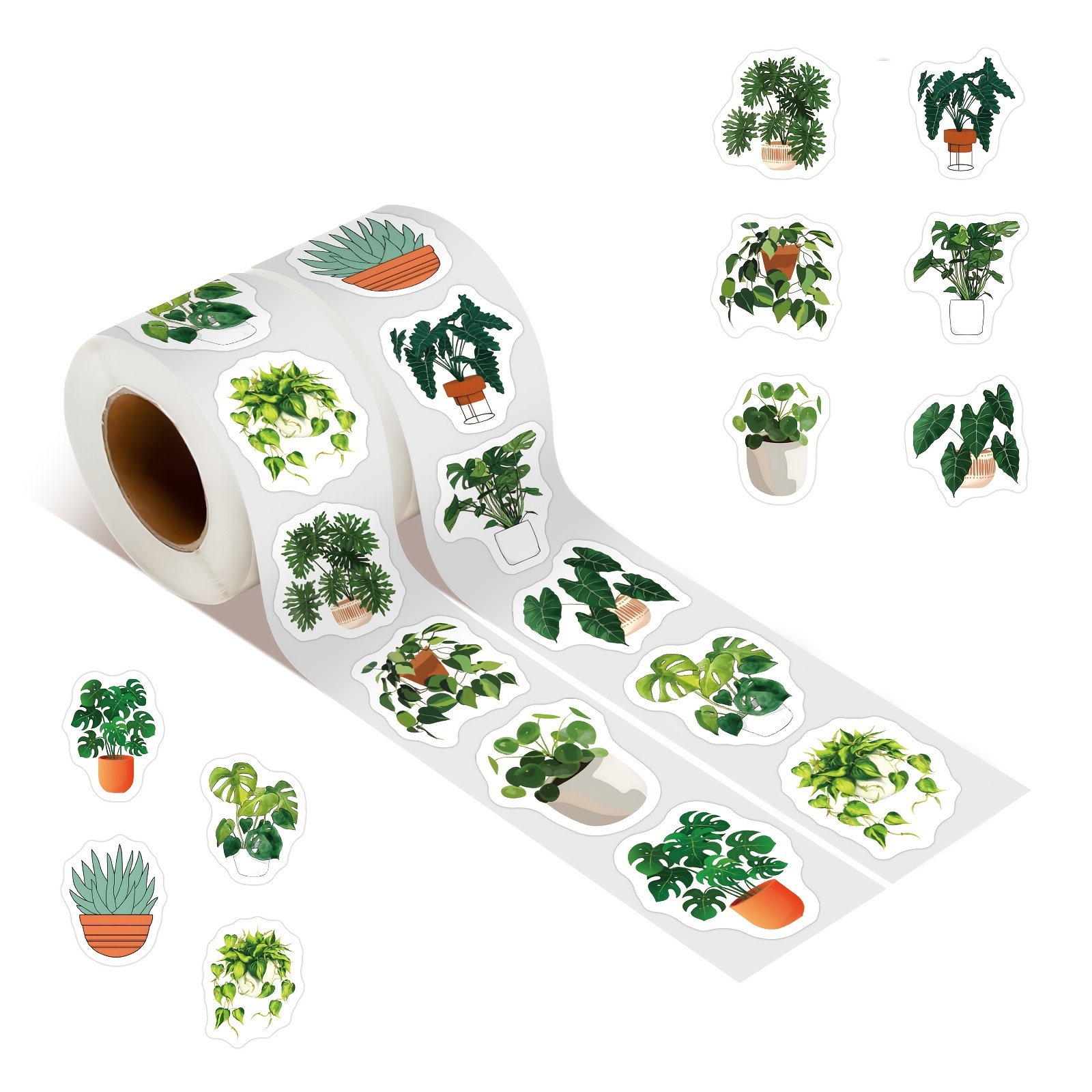 500pcs Green Plant Stickers Roll Potted Plant Floral Decals Stickers For  Laptop Water Bottles Phone Computer Decal