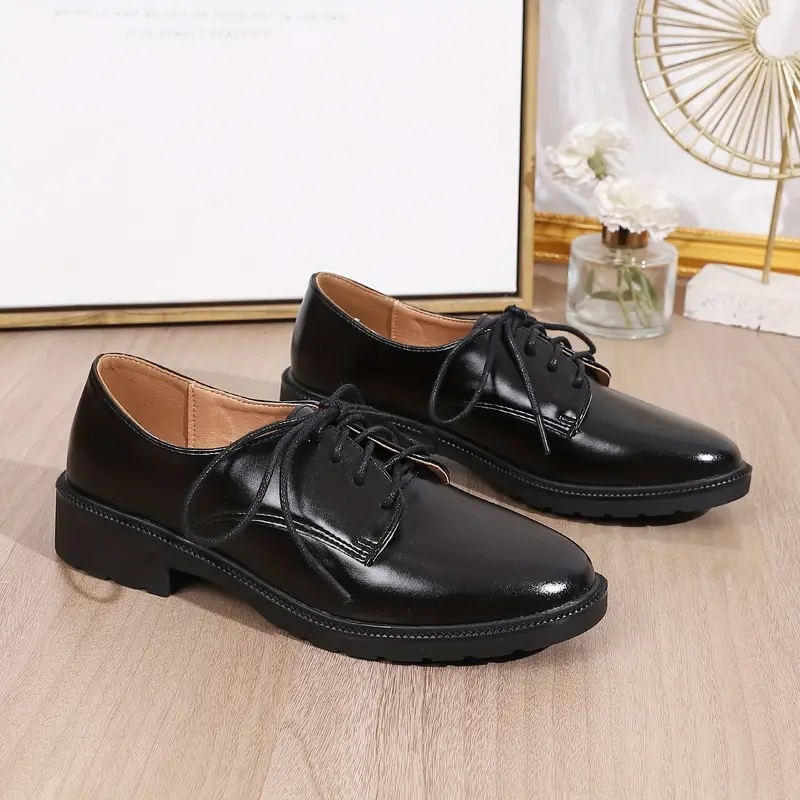 womens lace up loafers all match black flat commuter shoes casual business work shoes details 4