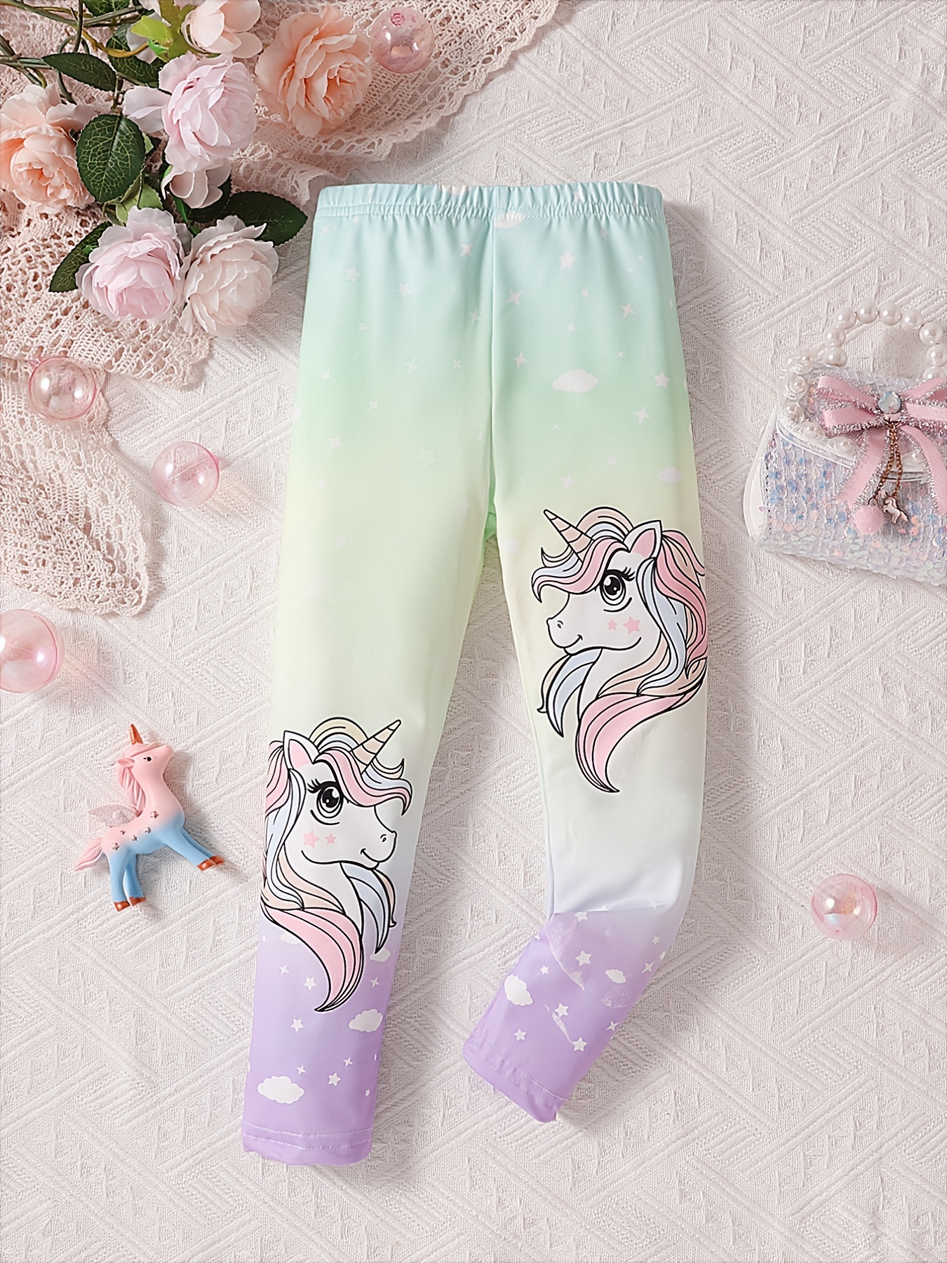 Unicorn Print Leggings Girls Thick Leggings Spring Fall - Temu