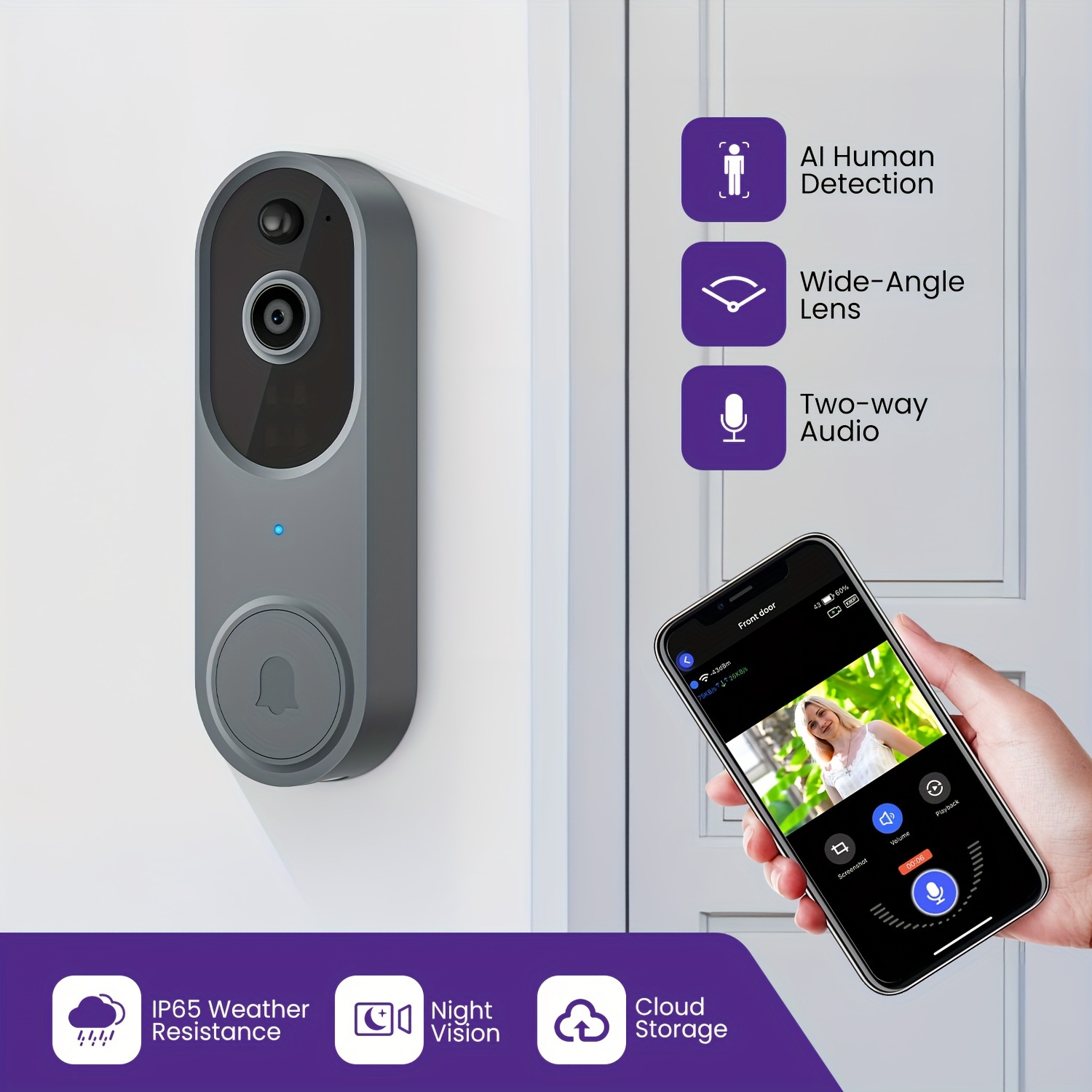 Smart Doorbell Camera Wireless Doorbell Camera Free Chim - Temu