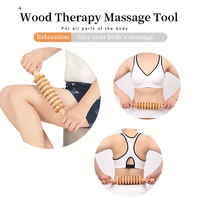4-in-1 Wood Therapy Massage Tools, Lymphatic Drainage Massager Tool Set,  Wood Massage Cup Massage Roller Stick Roller Rope Contouring Board,  Cellulite