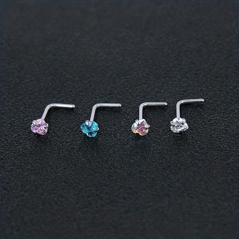 4 Pcs L Shape Nose Ring Set with Zircon