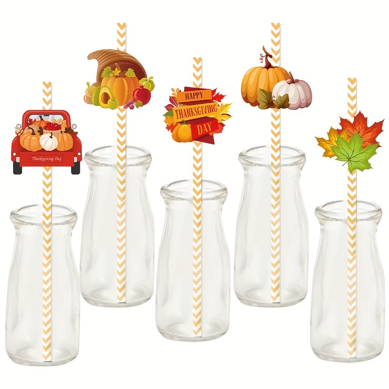 Fall Leaf Thanksgiving Party Straws DIY