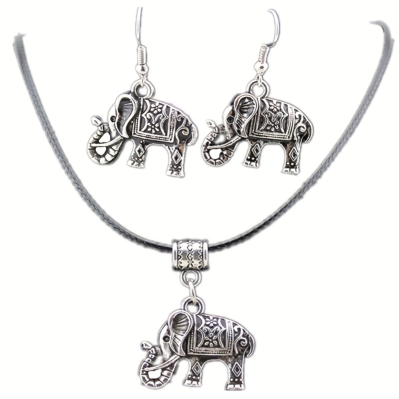Set De Bijoux (collier + Boucles D'oreilles) Motif éléphant - Marque Lina - Couleur Argenté - Neuf Sans Emballage