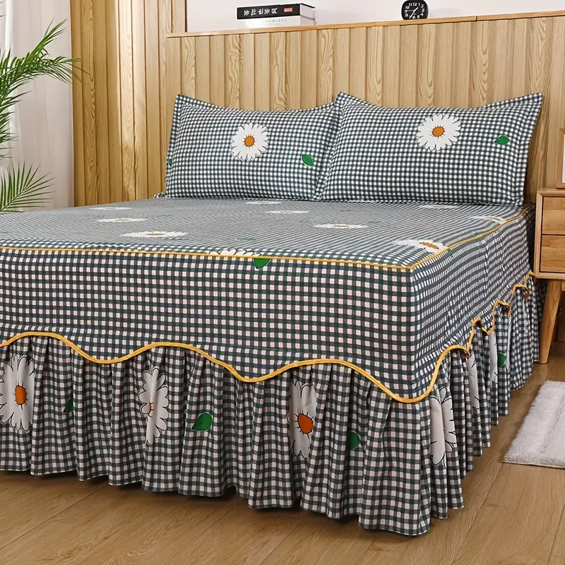 3pcs Seasons Macrame Bed Skirt Set Non Slip Printed Bedding Pillowcases  Includes 1 Bed Skirt 2 Pillowcases, Free Shipping, Free Returns