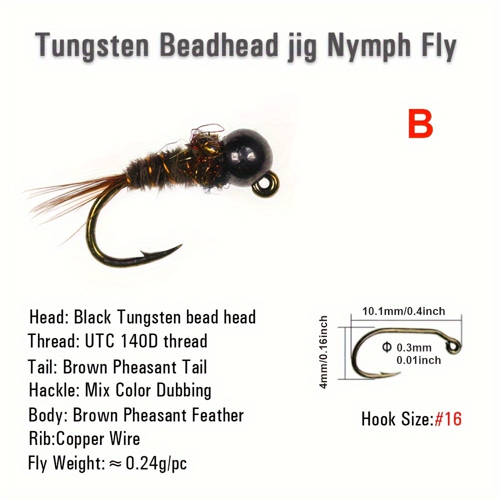 16 Tungsten Bead Head Jig Nymph Fly Fly Fishing Wet Nymph - Temu